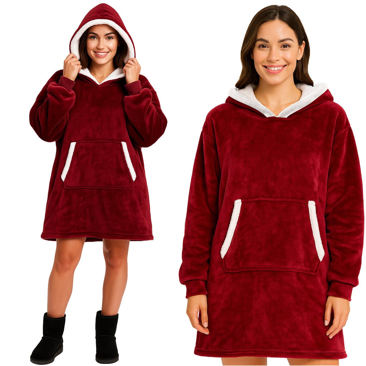 Koc Bluza z Kapturem Oversize Ciepła Gruba Kocobluza Futrzak Duża Długa XXL