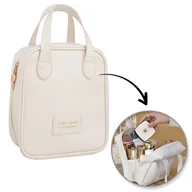 Biżuteria - akcesoria - Kosmetyczka organizer na kosmetyki z rączką 17x7x19cm kremowa KS128B - miniaturka - grafika 1