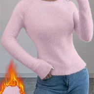 Swetry damskie - TEMU Nowy Sweter z Miękkim Dekoltem Okrągłym, Jednokolorowy, Wygodny, Ciepły, Casual, Uniwersalny, Modny i Elegancki Styl, Idealny do Domu, Biura i - miniaturka - grafika 1