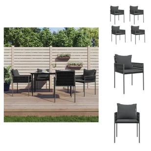 vidaXL Krzesła ogrodowe z poduszkami 4 szt. czarne 54x61x83 cm polirattan - Krzesła ogrodowe - Fotele i krzesła ogrodowe - miniaturka - grafika 1