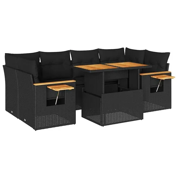 Zestaw mebli ogrodowych modułowych czarny rattan PE 55 x 62 x 69 cm