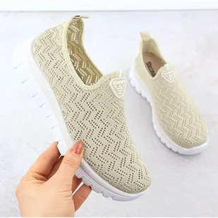Półbuty sportowe damskie ażurowe slip on szare Artiker 56C1016 beżowy - Slip on damskie - miniaturka - grafika 1