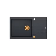 Zlewozmywaki - QUADRON Zlewozmywak EVAN 136 XL czarny, elementy miedziane, k.pneum. HCQE58650U8_PVDC1_P2O - miniaturka - grafika 1