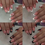 Akcesoria do paznokci - TEMU 96 sztuk Długie Kwadratowe z Francuskim Końcem, Ozdobione Sercem i Kokardą - Pełne Nakładki na Paznokcie w Stylu Słodkim dla Kobiet i Dziewczyn, - miniaturka - grafika 1