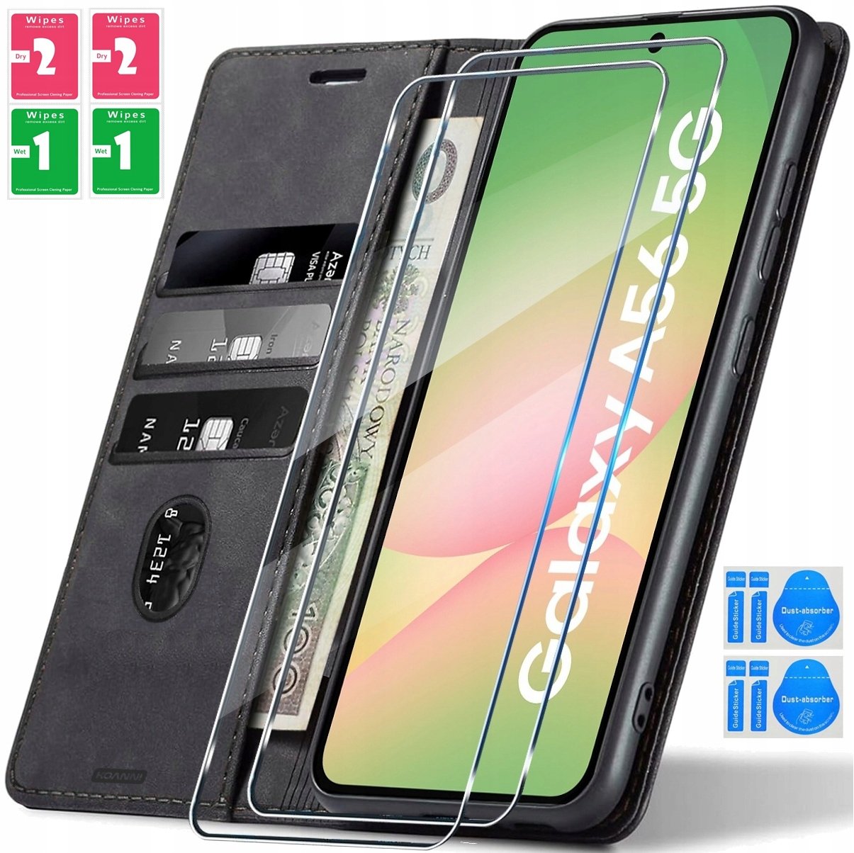 Etui Skórzane Portfelowe 2x Szkło 9H Pro+ Do Samsung Galaxy A56 5G