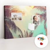 Tablice i flipcharty - Szkolna Tablica korkowa 60x40 cm, Kolorowe Pinezki, wzór Tropikalne palmy - miniaturka - grafika 1