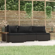 Sofy ogrodowe - 4-cz. zestaw wypoczynkowy do ogrodu, poduszki, rattan PE czarny - miniaturka - grafika 1
