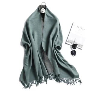 Szal szalik damski 100% kaszmirowy szary zielony - Apaszki i szaliki damskie - miniaturka - grafika 1