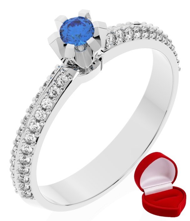 ZŁOTY PIERŚCIONEK ZARĘCZYNOWY 585 14k SZAFIR 0,09 ct BIAŁE ZŁOTO R16