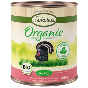 Korzystny pakiet Lukullus Organic Adult, 12 x 800 g - Indyk z cukinią (bez glutenu) - Mokra karma dla psów - miniaturka - grafika 1