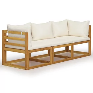 vidaXL 3-osobowa sofa ogrodowa z kremowymi poduszkami, drewno akacjowe - Ławki ogrodowe - miniaturka - grafika 1