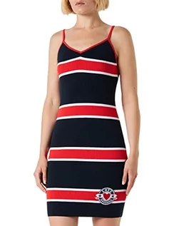 Sukienki - Love Moschino Damska sukienka Slim Fit Tank Striped Cotton Blend Rib, Blue White Red, 40 - grafika 1