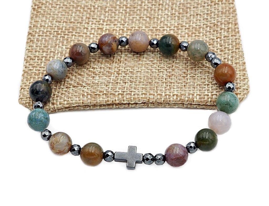 Bransoletka różaniec na rękę agat indyjski sakwa