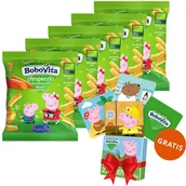 Przekąski dla dzieci - Zestaw BoboVita Świnka Peppa Chrupeczki kukurydziane Bio, delikatnie marchewkowe, po 7 miesiącu, 5 x 20 g + karty do gry memory, 24 sztuki gratis - miniaturka - grafika 1