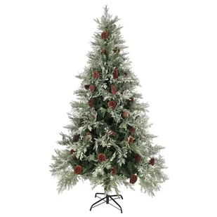 vidaXL Choinka z szyszkami zielono-biała 195 cm PVC i PE 340535 - Choinki - miniaturka - grafika 1