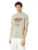 Koszulki męskie - Koton Męski t-shirt z nadrukiem z nadrukiem Crew Neck Short Sleeve Cotton T-Shirt, khaki (875), M - miniaturka - grafika 1