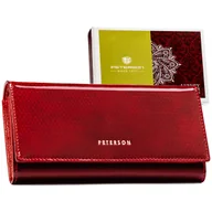Portfele - Portfel damski czerwony PETERSON skórzany lakierowany duży elegancki klasyczny na prezent ochrona kart RFID - miniaturka - grafika 1