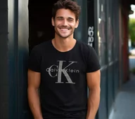 Koszulki męskie - ﻿Czarna Koszulka Męska Calvin Klein, nowy t-shirt męski, bawełna, ROZMIAR L - miniaturka - grafika 1