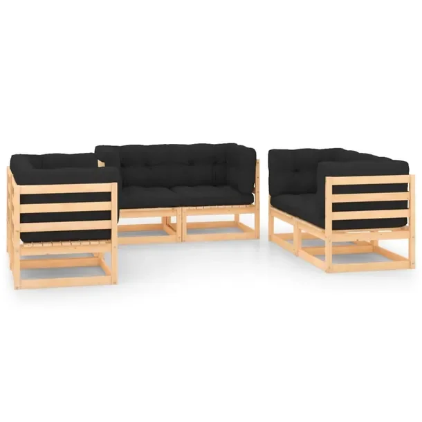 Zestaw Ogrodowy z Litego Drewna Sosnowego, Antracytowe Poduszki, 70x70x67 c