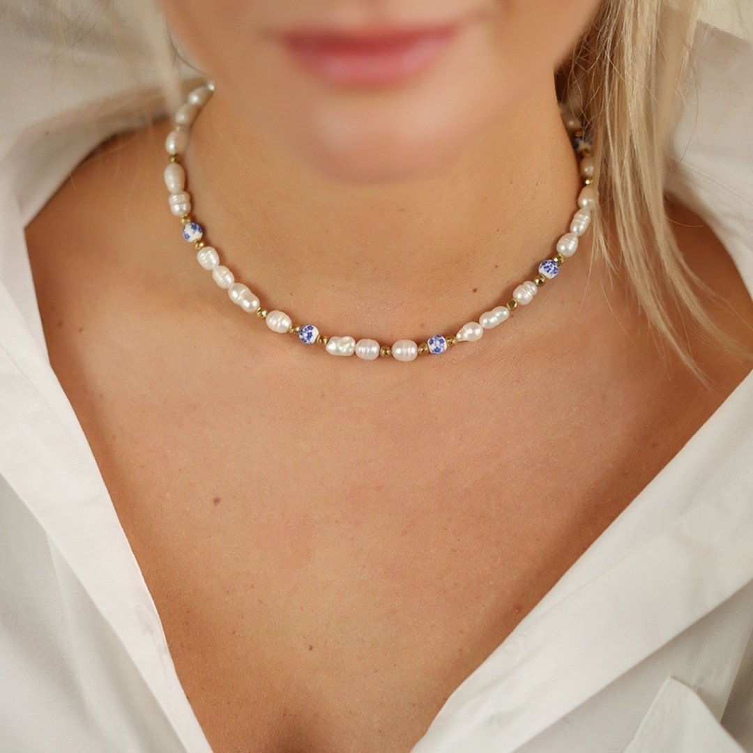 Naszyjnik Grace - perła słodkowodna i porcelana byNADI