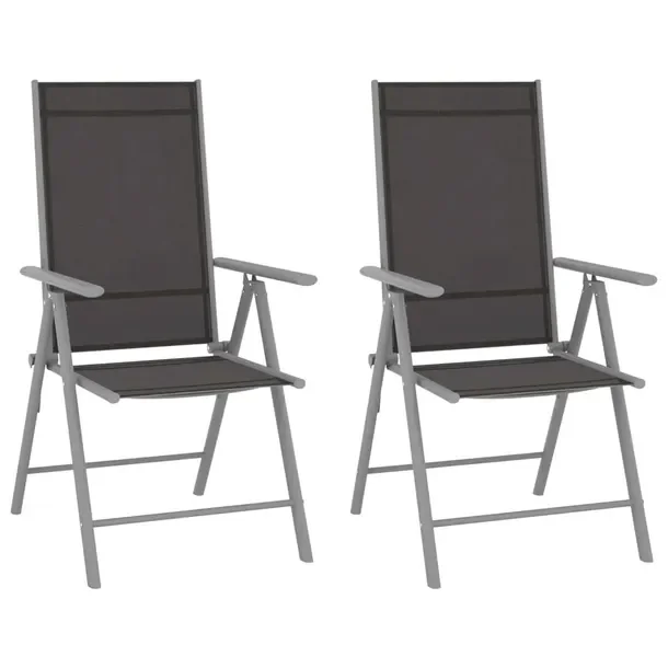 Zestaw 2 Składanych Krzeseł Ogrodowych, Aluminiowe, Czarno-Srebrne, 54x73