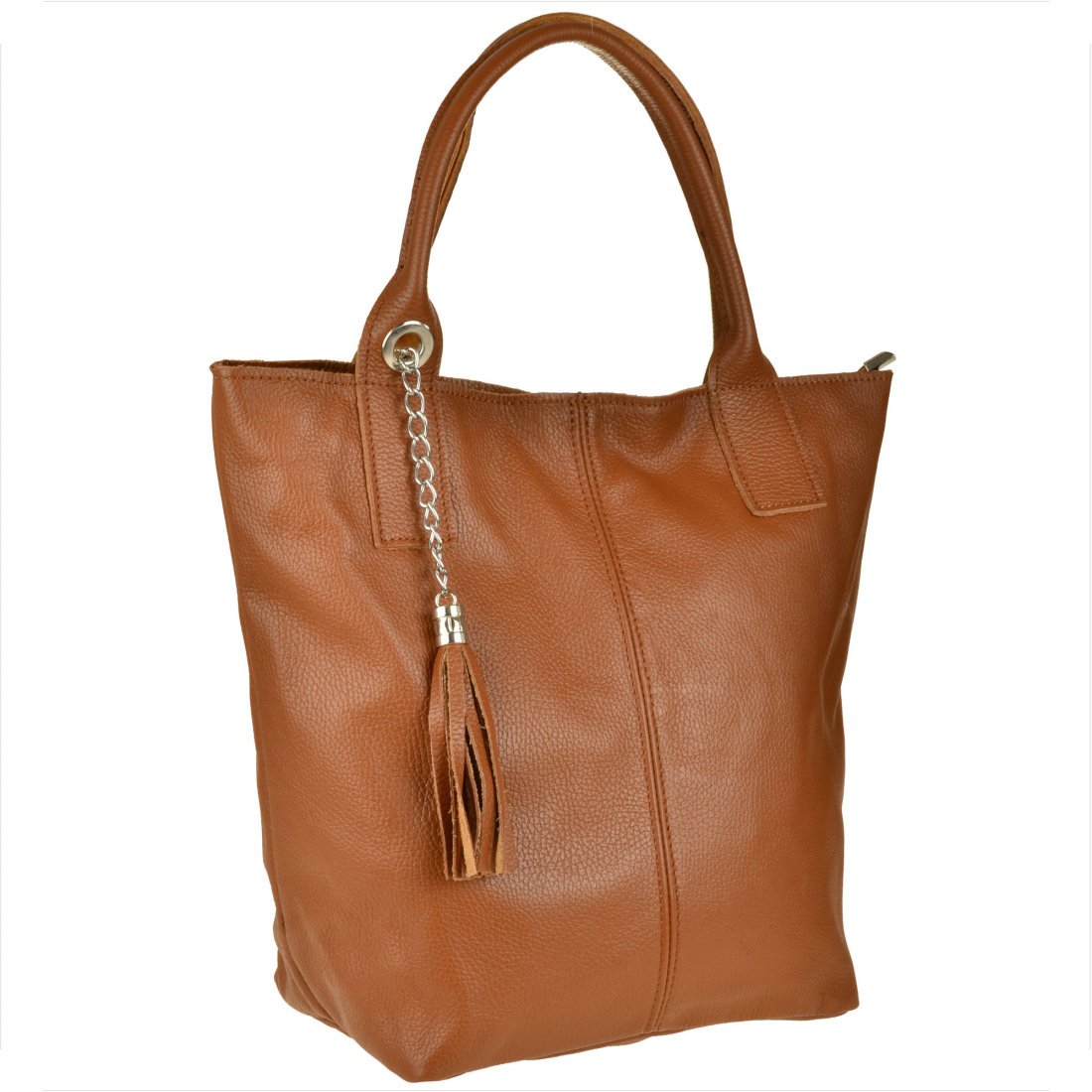 Brąz camel torebka damska shopper skórzana z podszewką