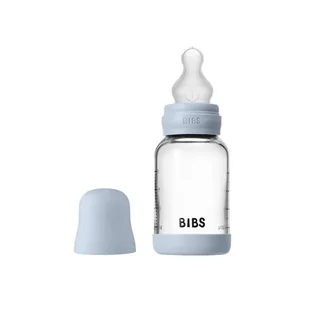 BIBS BUTELKA SZKLANA ze smoczkiem antykolkowym z silikonu medycznego, pojemność 120 ml, BABY BLUE - Butelki dla niemowląt - miniaturka - grafika 1