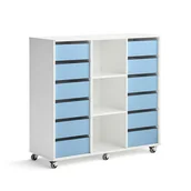 Meble do szkół i przedszkoli - Regał szkolny CASPER, 12 szuflad, 3 przegrody, biały, błękitny - miniaturka - grafika 1