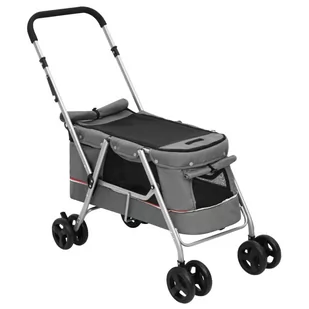 Składany wózek dla psa, szary, 100x49x96 cm, lniana tkanina Lumarko! - Sprzęt podróżny i transportery dla psów - miniaturka - grafika 4