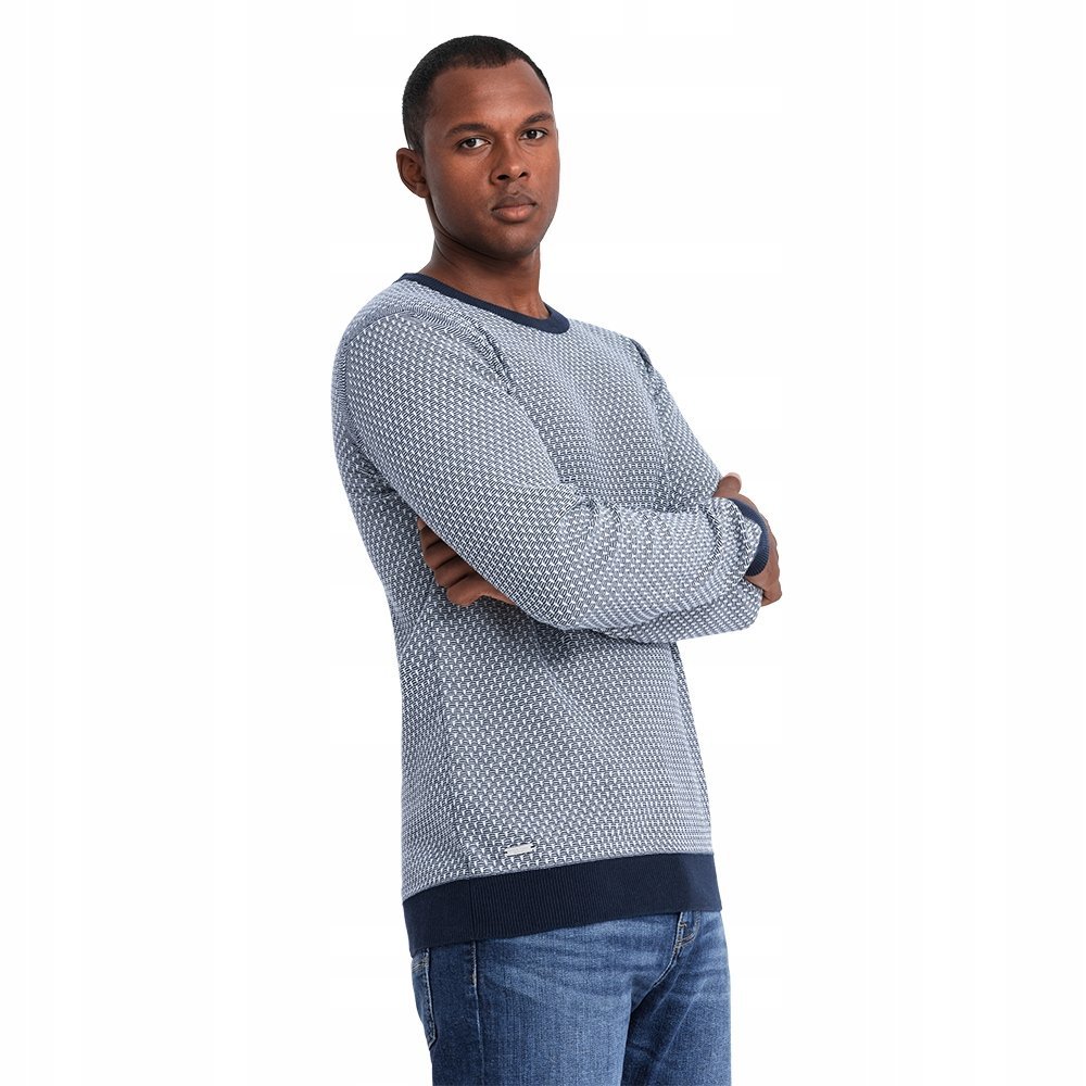 Męski sweter bawełniany granatowy wygodny Ombre OM-SWSW-0111 V1 rozmiar XXL