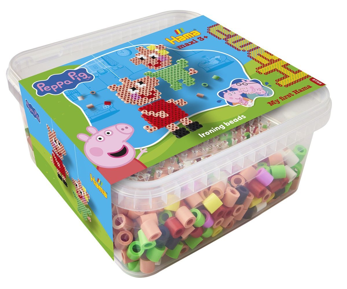 Hama, maxi, koraliki i podstawka w pudełku, Świnka Peppa, 900 szt.