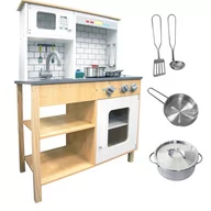 Figurki dla dzieci - Drewniana Kuchnia Dla Dzieci Retro Biało - Szara Akcesoria - miniaturka - grafika 1