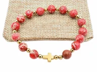 Bransoletki - Bransoletka różaniec na rękę jaspis cesarski koralowy - miniaturka - grafika 1