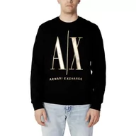 Bluzy męskie - Armani Exchange Męska bluza z logo Maxi Front, bluza z okrągłym dekoltem, czarna, bardzo duża, czarny, XL - miniaturka - grafika 1