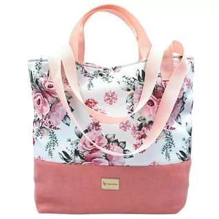 Torby i wózki na zakupy - Torba shopper różowa jasna w kolorowe kwiatki - grafika 1