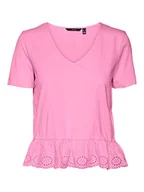 Koszulki i topy damskie - VERO MODA Damski top VMEMILY SS Peplum V-Neck JRS Top, cukierek, S, cukierek, S - miniaturka - grafika 1