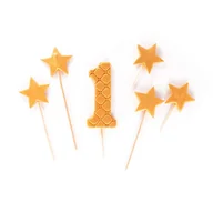 Dodatki do ciast w proszku - Cyfra 1 Na Tort Urodzinowy Toppery Złote Gwiazdy - miniaturka - grafika 1