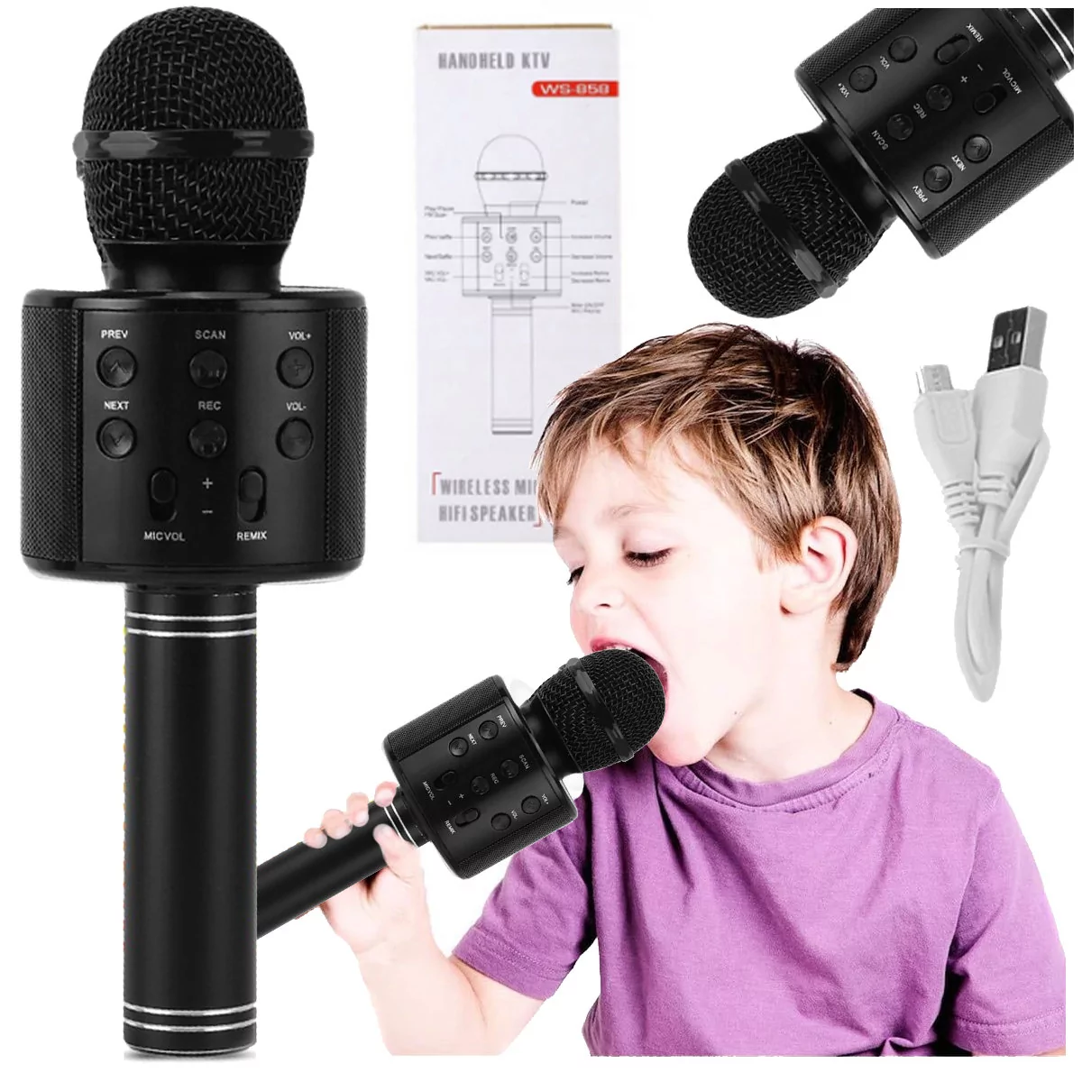 Mikrofon Bezprzewodowy Karaoke - Bluetooth Głośnik Czarny G242C