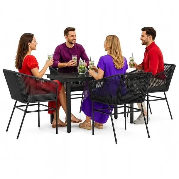 Zestaw mebli ogrodowych z rattanu PE i stali, stół 140x70x74 cm, krzesła