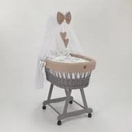 Łóżeczka i kojce - Wiklinowy kosz Mojżesza LENA szary z pościelą wafelkową beżową - safari. - miniaturka - grafika 1