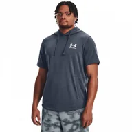 Bluzy sportowe męskie - Męska bluza dresowa z kapturem nierozpinana Under Armour UA Rival Terry Nov SS HD - szara - UNDER ARMOUR - miniaturka - grafika 1