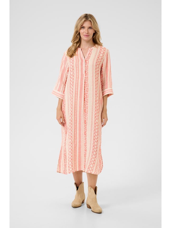 Kaffe Lniana sukienka w kolorze beżowo-pomarańczowym