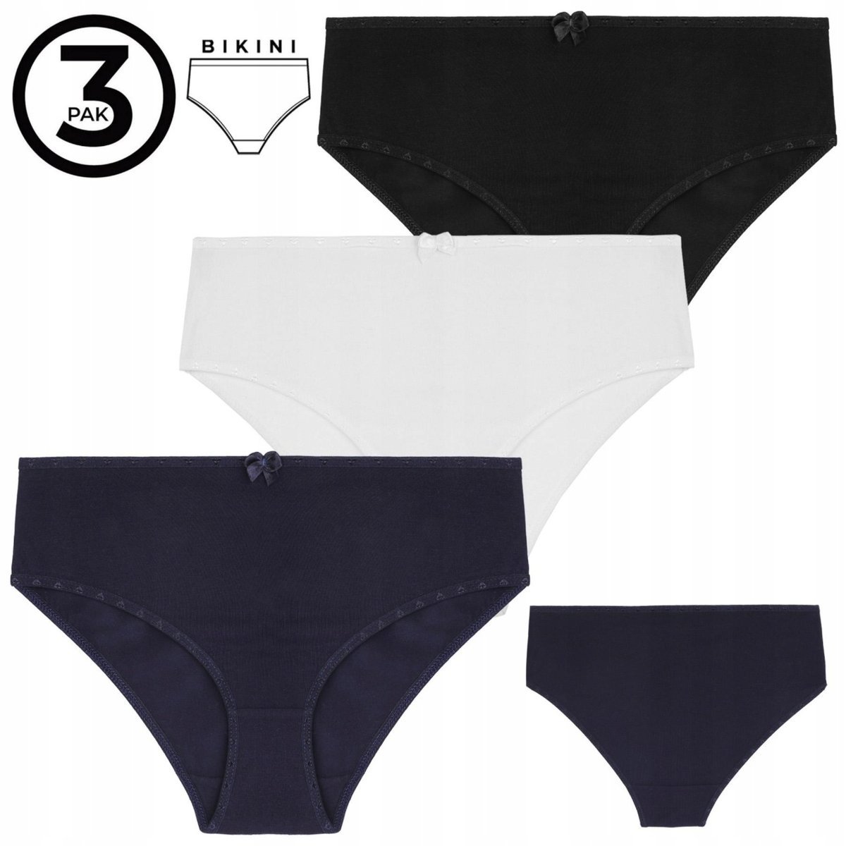 Majtki DAMSKIE bawełniane klasyczne biały czarny granat Basic 3-pak XL