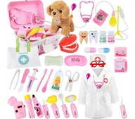 Zabawy w naśladowanie dorosłych - Zestaw Lekarski Dla Dzieci Fartuchem Doktora Akcesoria Lekarskie Stetoskop - miniaturka - grafika 1