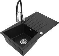 Zlewozmywaki z baterią - Mexen Cesar zlewozmywak granitowy 1-komorowy z ociekaczem i baterią kuchenną Aster, czarny - 6514-77-73450-07 - miniaturka - grafika 1