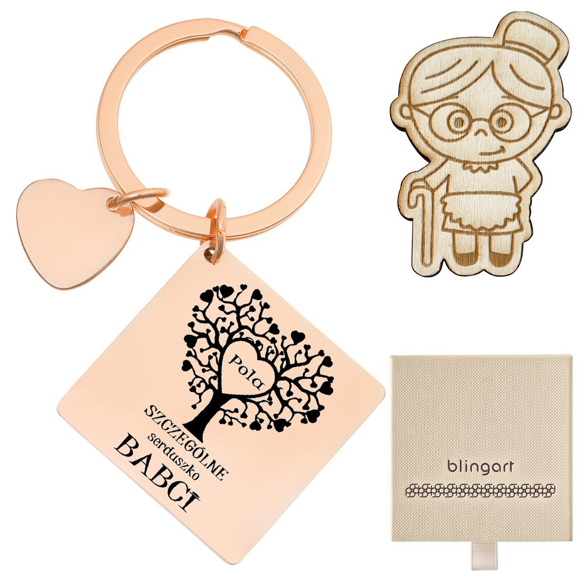 Brelok do kluczy z grawerem KWADRAT serduszko KOLO