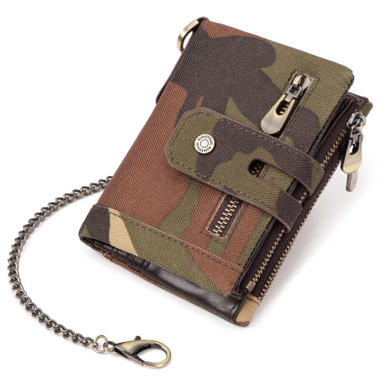 Męska modna torba na monety Oxford z metalowym ogniwem łańcucha dla bezpieczeństwa zapinana na zamek błyskawiczny kieszeń krótki portfel torebka et...