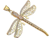 Kolczyki - Złota przywieszka 585 ażurowa ważka duży owad z białymi cyrkoniami na prezent - miniaturka - grafika 1