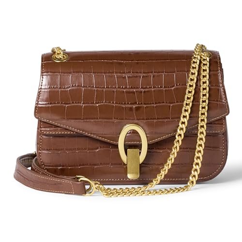 Amazon Essentials Damska torba na ramię z łańcuszkiem, Brązowy sztuczny krokodyl, One Size