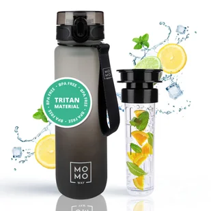 Butelka na wodę MOMO WAY szaro - czarna pomysł na prezent BPA free Tritan 600 ml - Shakery i bidony sportowe - miniaturka - grafika 1